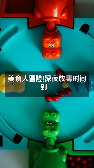 抖音嵩崽助眠视频封面：美食大冒险！深夜放毒时间到🍜